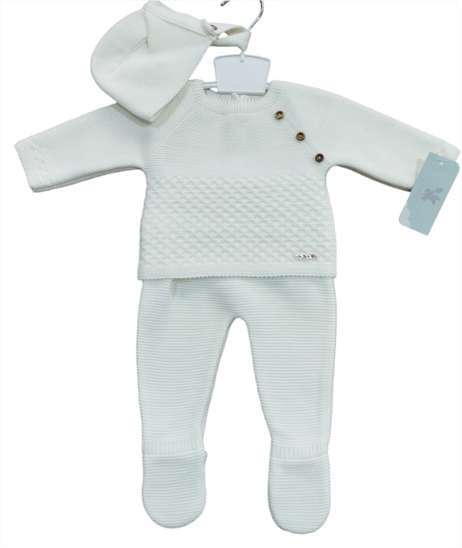 👶✨ Conjunto de punto blanco con botones de madera – Pelottas Kids Baby modelo 9009 🌸 talla 3 y 6 meses